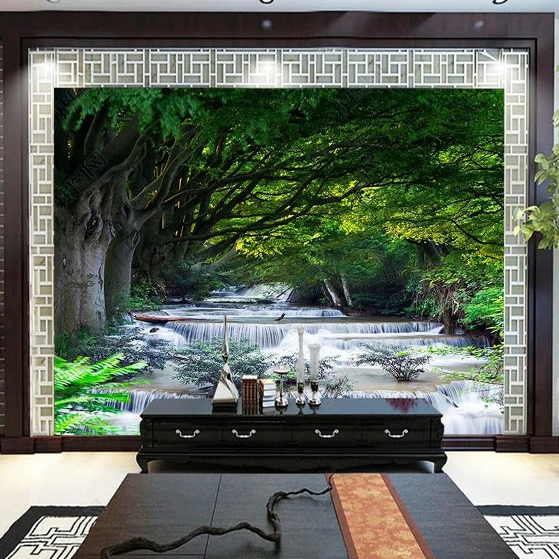 Papier peint photo 3D chinois avec cascade et arbre pour decoration murale salon