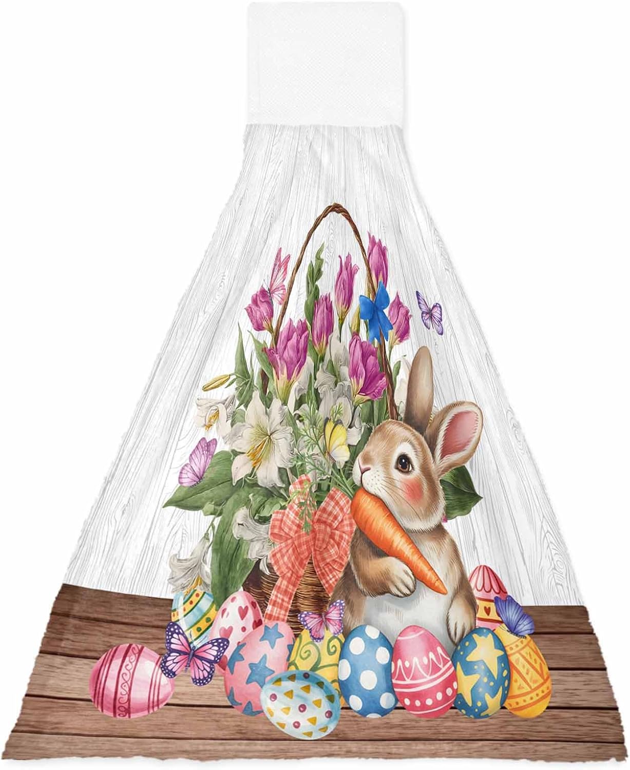 Easter Kitchen Hand Towels with Hanging Loops Set of 2 Spring Rabbits Eggs Botanical Flowers Butterfly Soft Thick Oven Fingertip Dry Microfiber Tie Dish Towel Absorbent Cleaning Washcloth for Bathroom