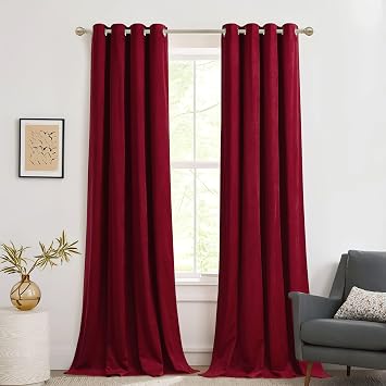 RYB HOME Red Velvet Curtains for Holiday Decoration, Privacy Small Window Treatment for Bedroom Room Darkening Elegant Plush Velvet Drapes for Living Room, W52 x L63, 2 Pieces