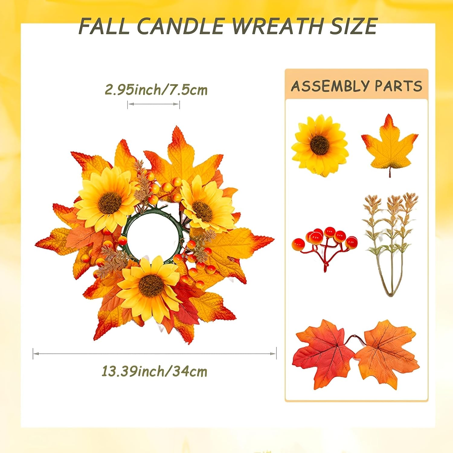 Fall Candle Wreath Sunflower Maple Leaf Thanksgiving Harvest Decoration