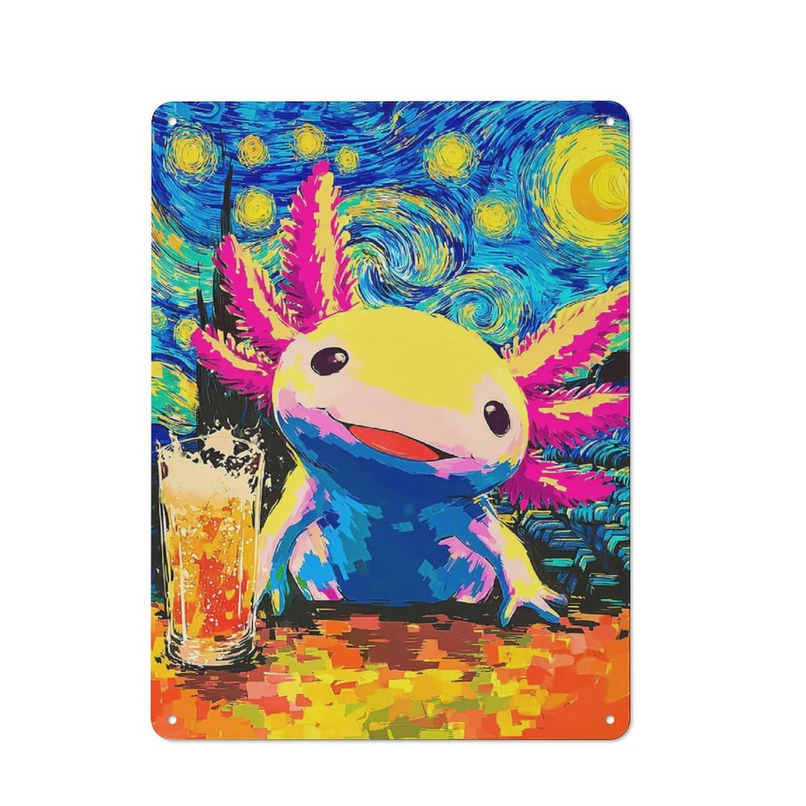 Junmoney Artistic Axolotl With Starry Sky Background Rustic Metal Sign 40X30cm For Garage Wall, For Everyday Room Decor With A Rustic Look