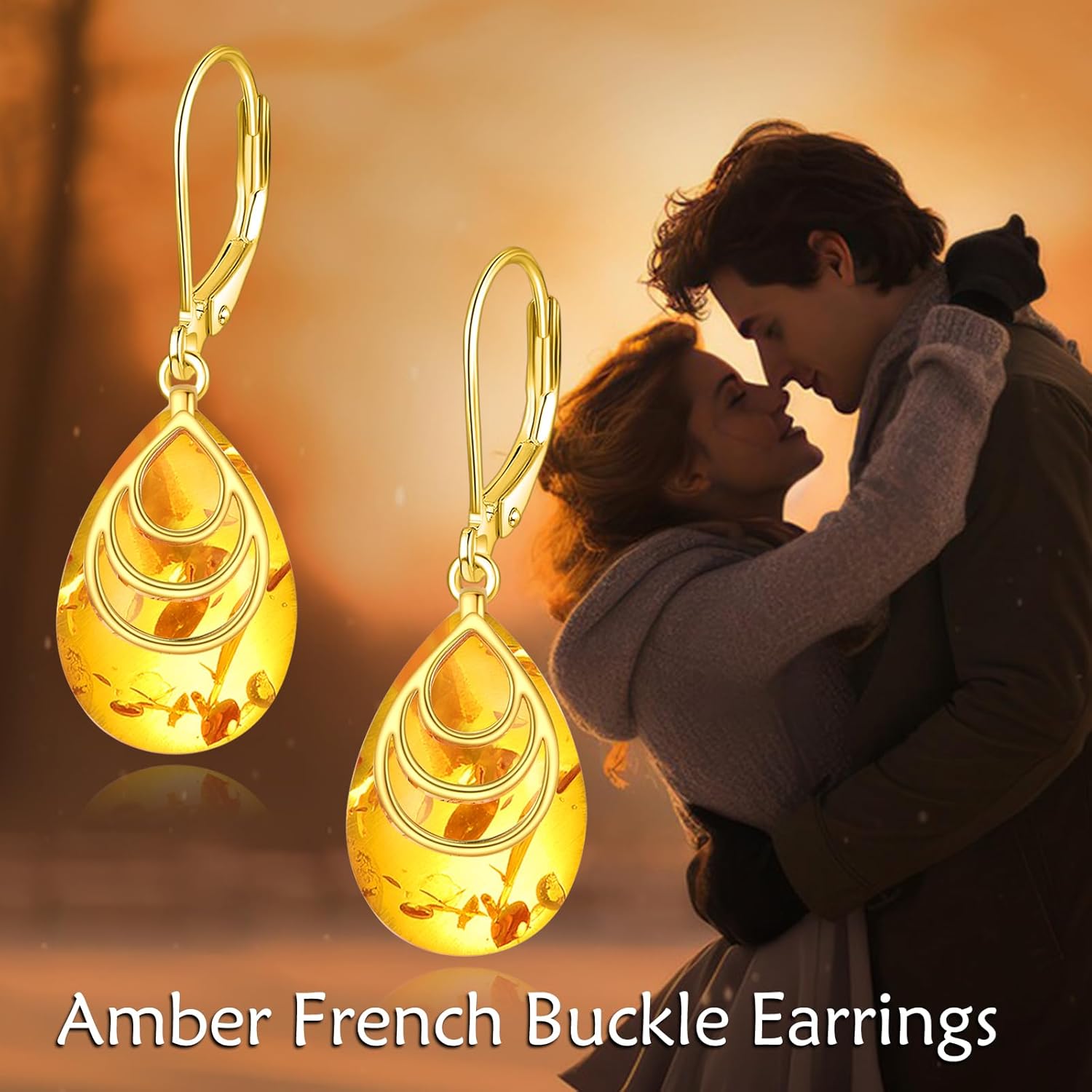 POPLYKE Jade/Amber Earrings for Women Sterling Silver Teardrop Jade/Amber Earrings Dangle Drop Earrings Stone Jewelry for Women - Image 6