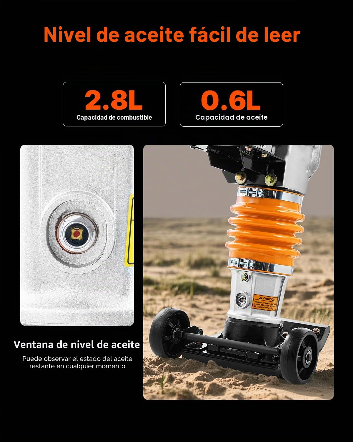 VEVOR Compactador de Gato de Salto Apisonador Vibratorio 6,5 HP con Motor de 196cc a Aombustible Fuerza de Impacto de 1632 kg para Suelo, Grava, Cimientos, Losas de Hormigón, 740 x 465 x 1080 mm