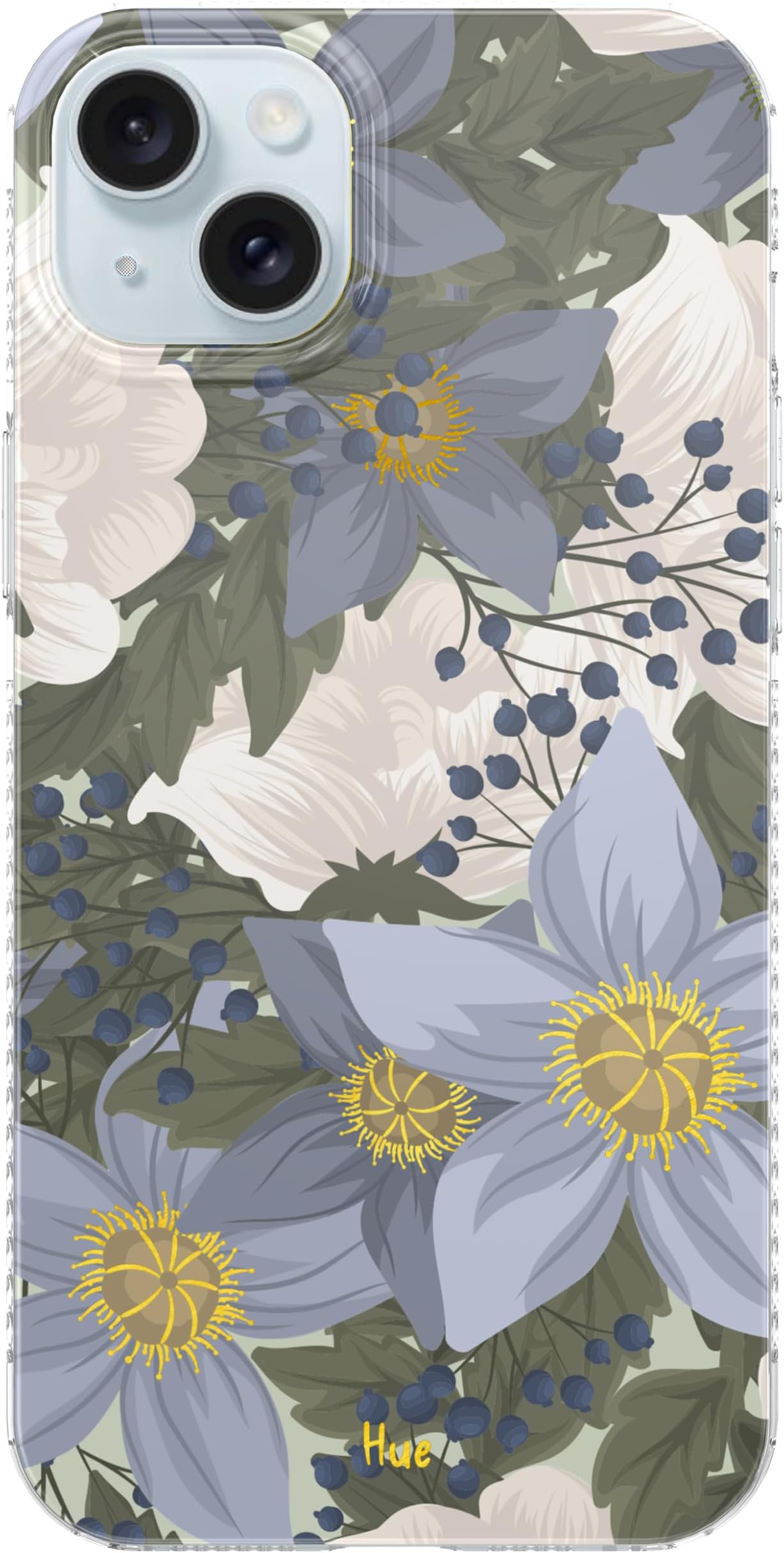 LONLI Hue - Sapphire Bloom Blue Flower Magnetic Phone Case | For iPhone 15, Compatible with MagSafe, Strong Magnets, Cute Unique Aesthetic for Girls and Women