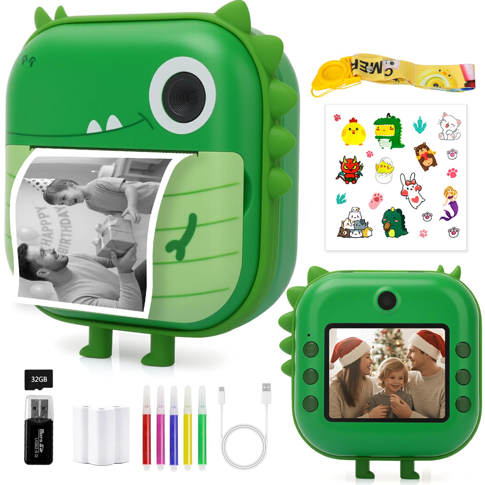 Omebel Kids Digital Camera, Instant Print Camera for Kids with 1080P HD, 48MP 32GB TF Card Zero Ink, 2.4 Inch Screen Kids Selfie Camera for 3-9 Years Old Boys and Girls, Children Birthday Gifts