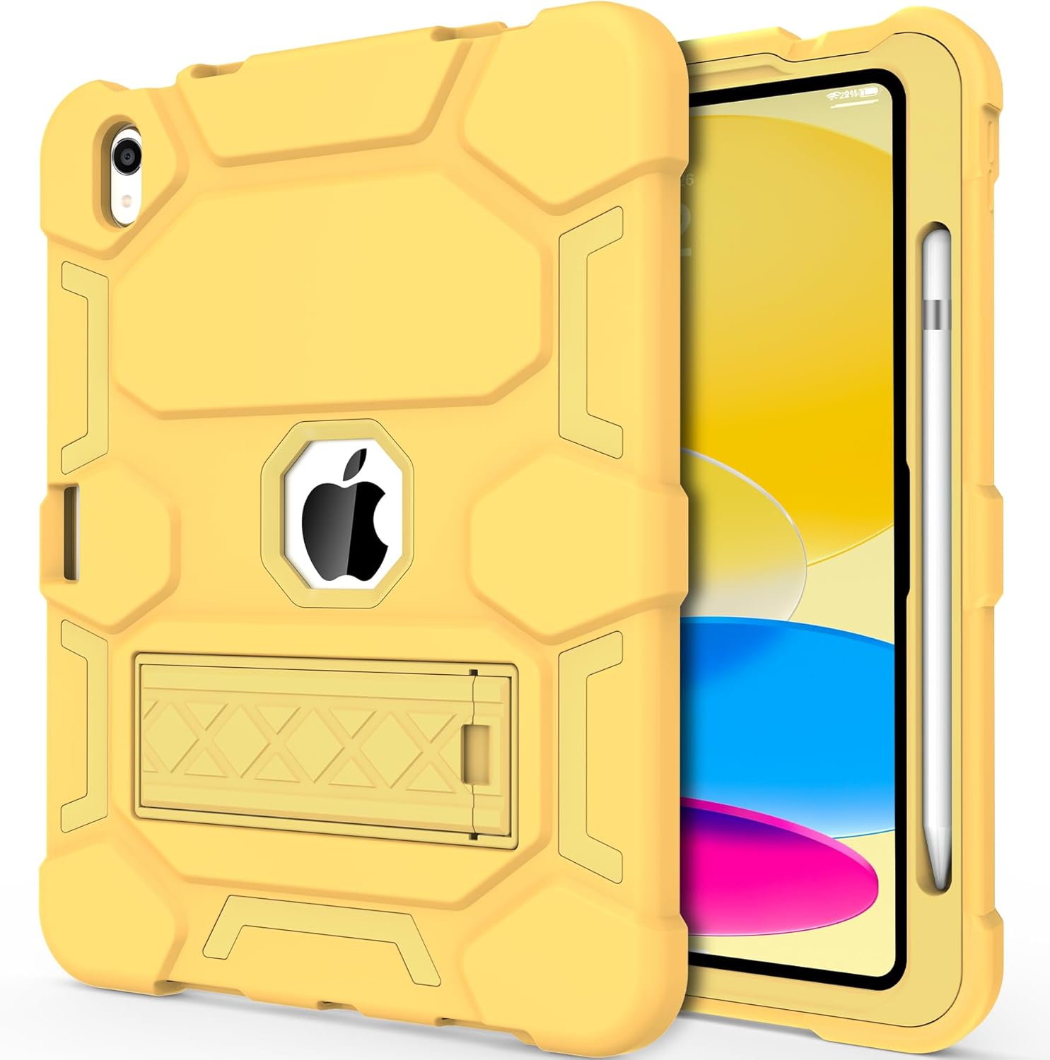 CCMAO Case for iPad 10th Generation 10.9 Inch 2022, iPad (A16) 11th Generation 11 Inch 2025, with Kickstand & Pencil Holder, Heavy Duty Shockproof Hybrid Protective Cover,Yellow