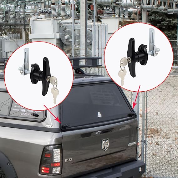 Keyed Alike Truck Cap T-Handle Lock Kit - 2 Sets (4 Locks) Black Locking Handles for Topper/Camper Shell (Left & Right)