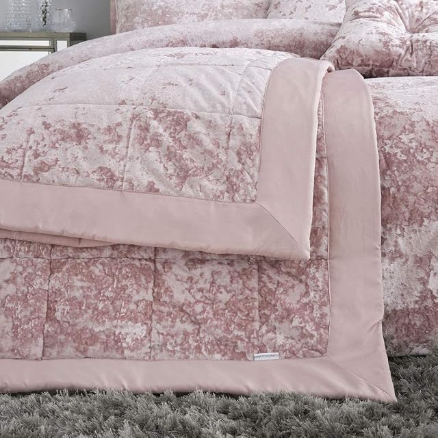 Catherine Lansfield Crushed Velvet 220 x 220 cm Bedspread Blush