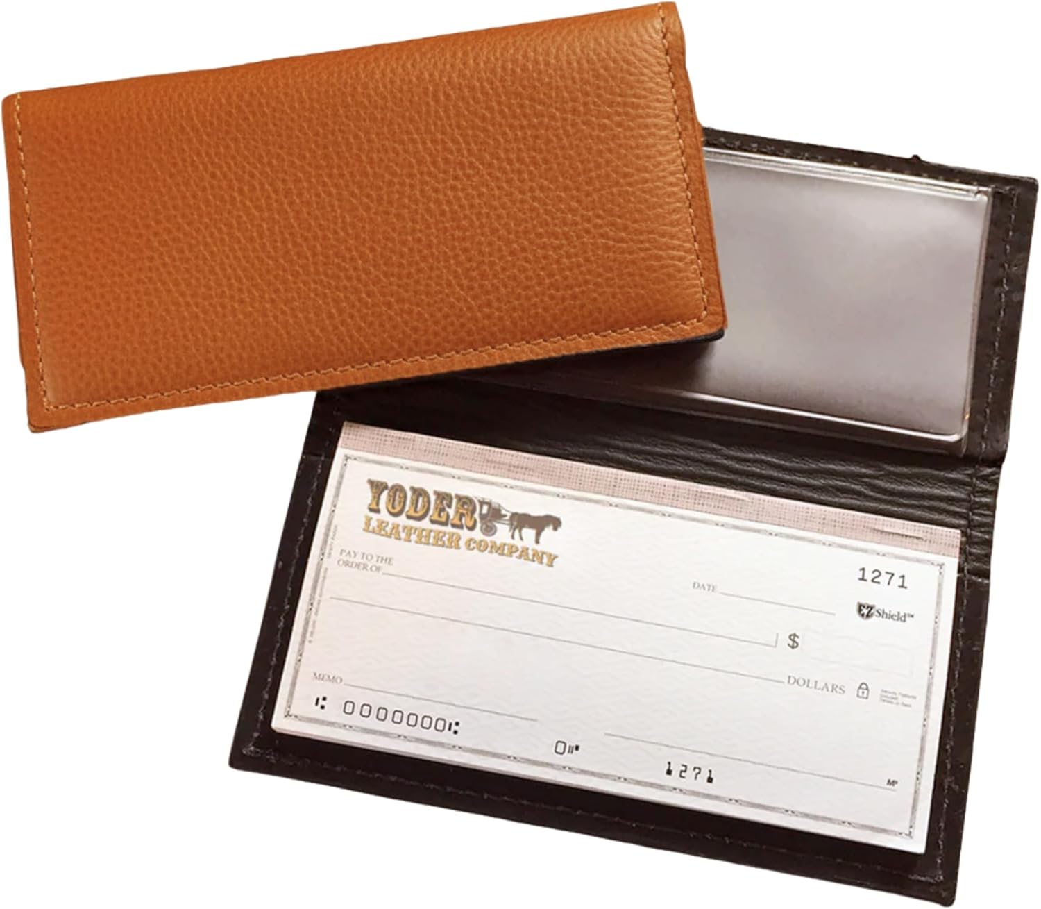 Yoder Leather Company Genuine Bison Leather Checkbook Cover for Men & Women (Brown)