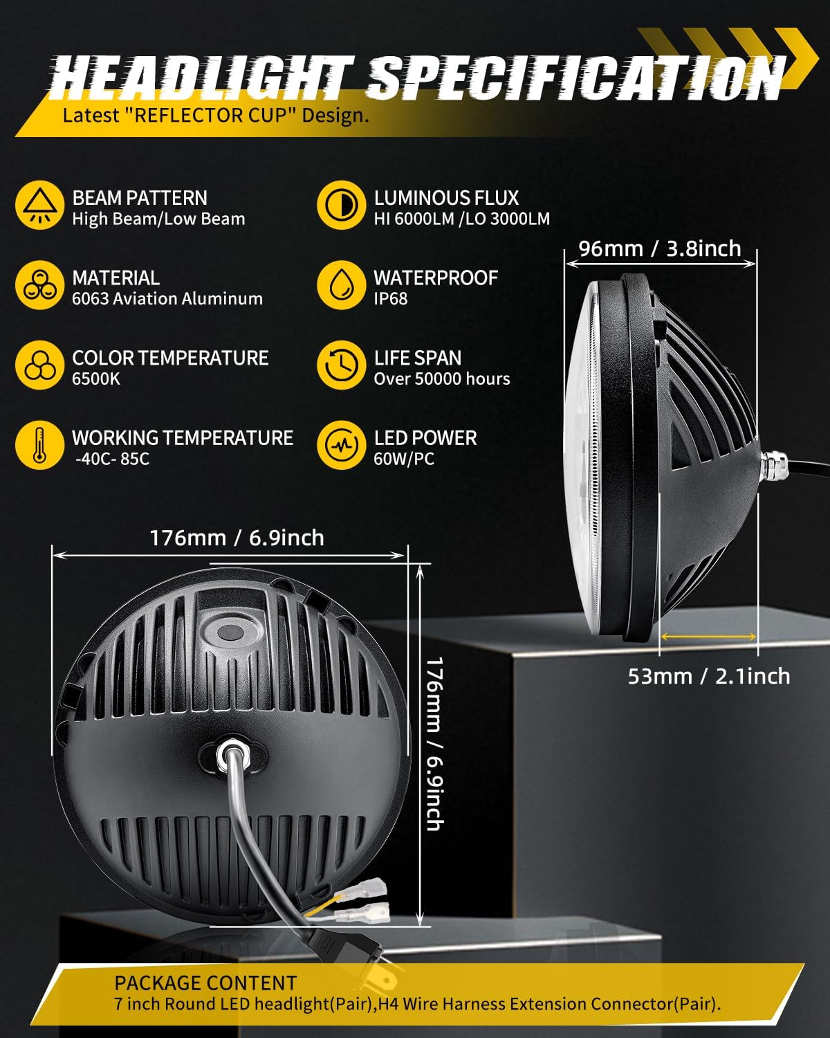 CO LIGHT 7 Inch Headlights - DOT Certified H6024 led Headlight, Adjustable Hi/Lo Beam Patterns for Chevy for Jeep Wrangler JK TJ LJ Motorcycle