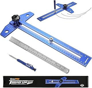 Woodworking Scriber Marking Line Ruler with Carpenter Pencil & Metal Ruler, Adjustable Aluminum Alloy Sliding T-Square Ruler, Measuring Angle Finder with Adjustment Scale,Drawing Aid Rule tool