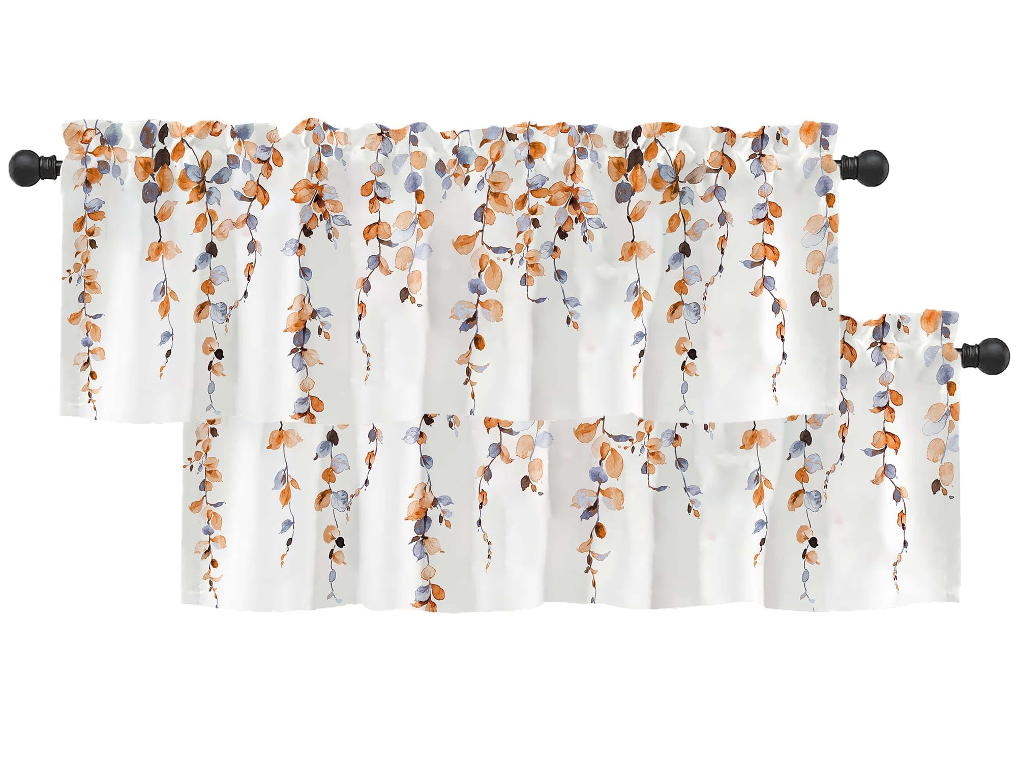 2 Pack Watercolor Orange Leaves Window Valance for Bedroom Living Room, Fall Leaf Curtains Valanes for Windows, 3" Rod Pocket Window Treatment for Autumn Home Decorations, 54 x 18 Inch, 2 Panel