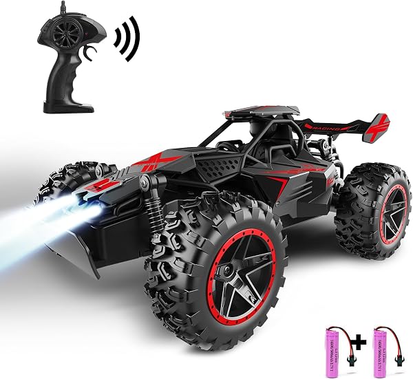 Voiture télécommandée pour enfants de 3 4 5 6 7 ans et plus, 15 km/h avec lumières, 2,4 GHz Voiture RC 2WD pour jouets cadeau garçon fille Noir/rouge - 1