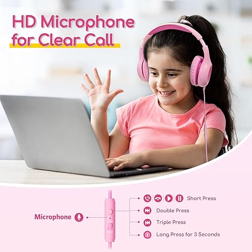 Miniatura 2 de EarFun Auriculares para niños con cable con micrófono, auriculares de límite de volumen de 8594 dB para niños, auriculares portátiles con cable con