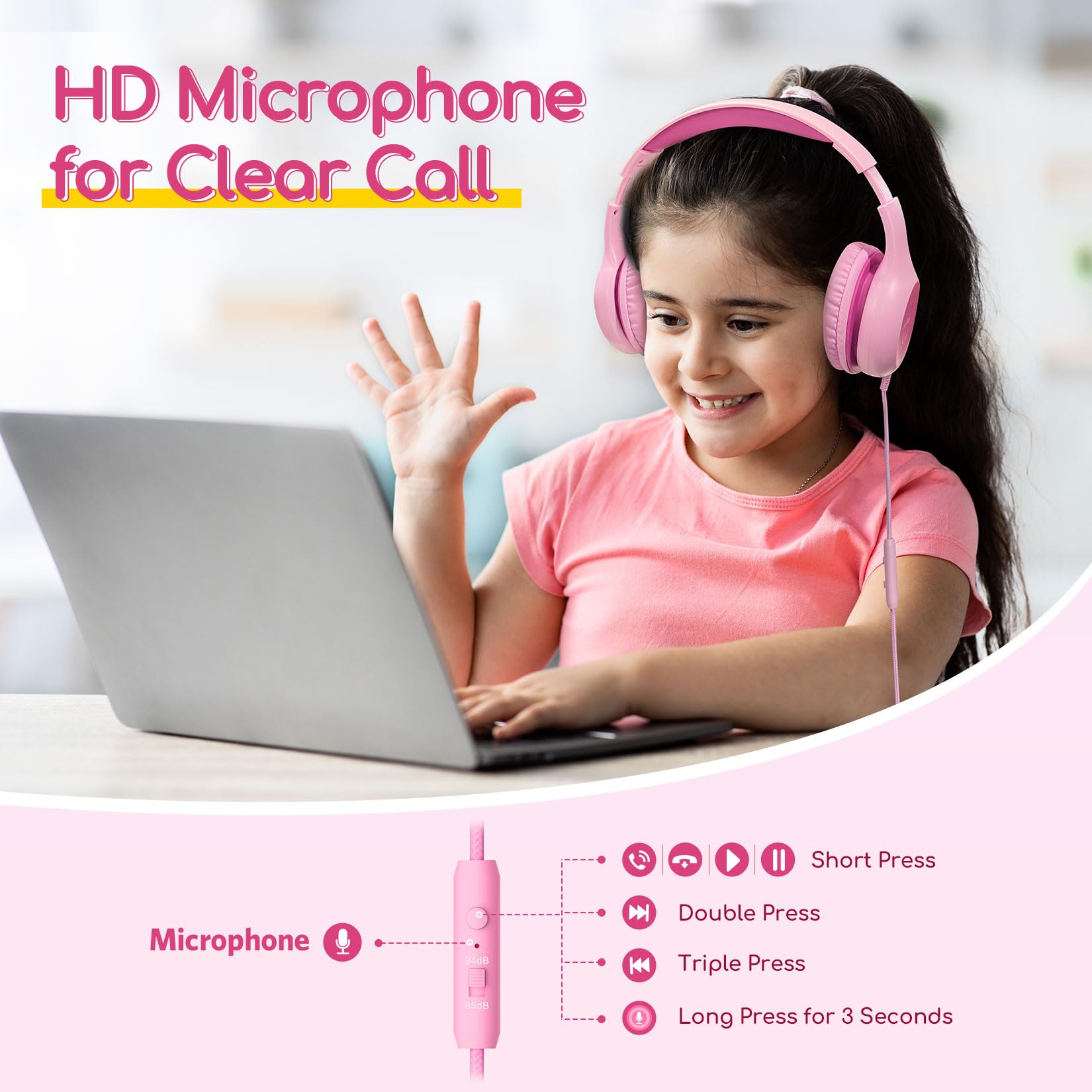 EarFun Kids Headphones with Mic, Wired Headphones Kids 85/94dB Volume Limit, Sharing Function - Image 2