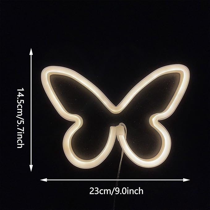 ENUOLI ENUOLI Butterfly LED Neon Decorative Lights, Neon Signs Butterfly Shaped Decor Neon Light,USB/Battery Powered Indoor Wall Decor for Bedroom,Kids Room,Birthday Party,Wedding,Gift(Warm White) photo 2