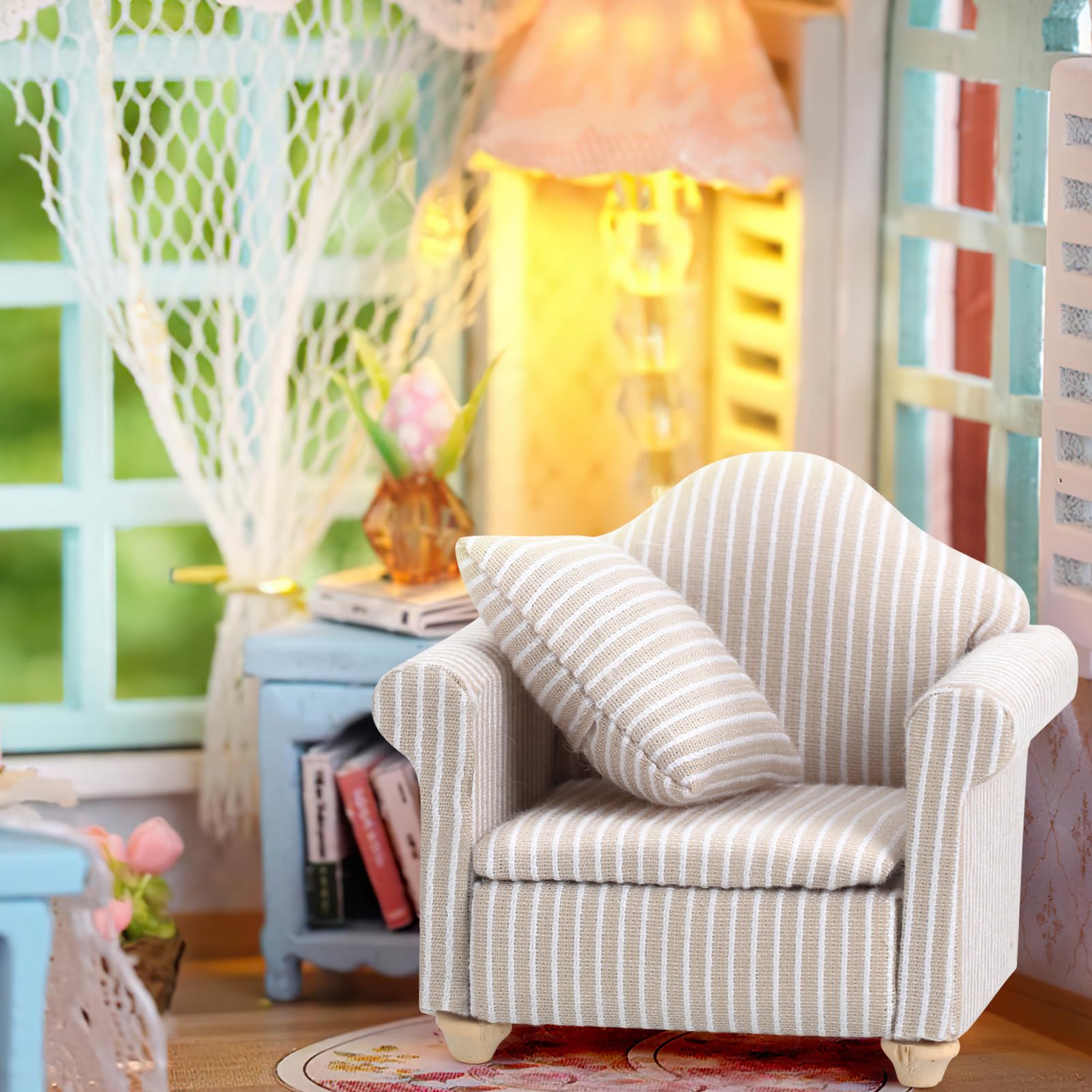 1:12 Set Mobili Miniature Vintage In Legno Rosso 1:12 - Divano E 2 Poltrone Per Case Delle Bambole Mobili Miniatura - Foto 7