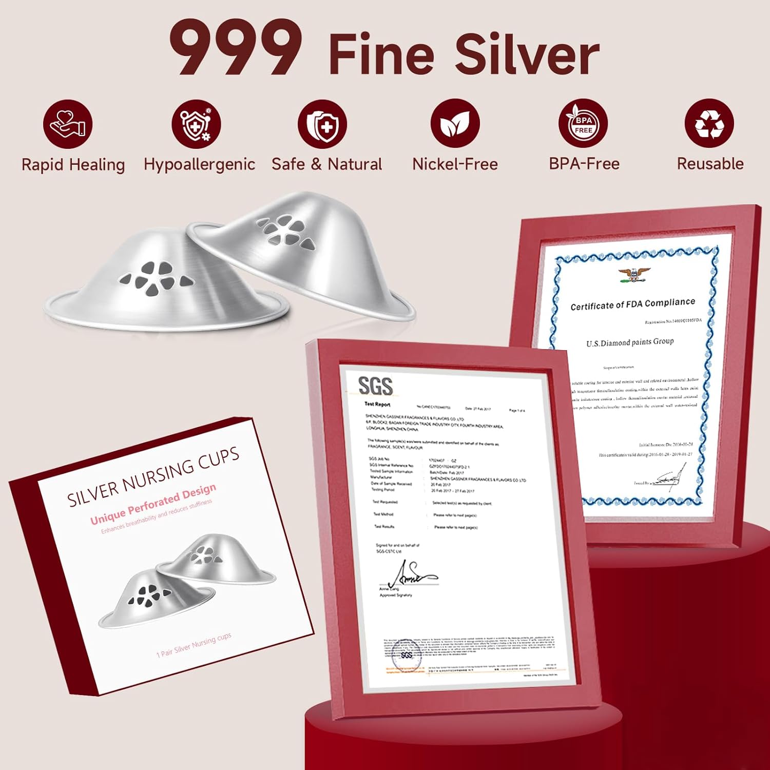 999 Silver Nursing Cups, The Original Perforated Breathable Design, Silver Nipple Covers for Breastfeeding, Nipple Shields for Breastfeeding Newborn, Metal Nipple Guards for Sore Nipple (Regular)