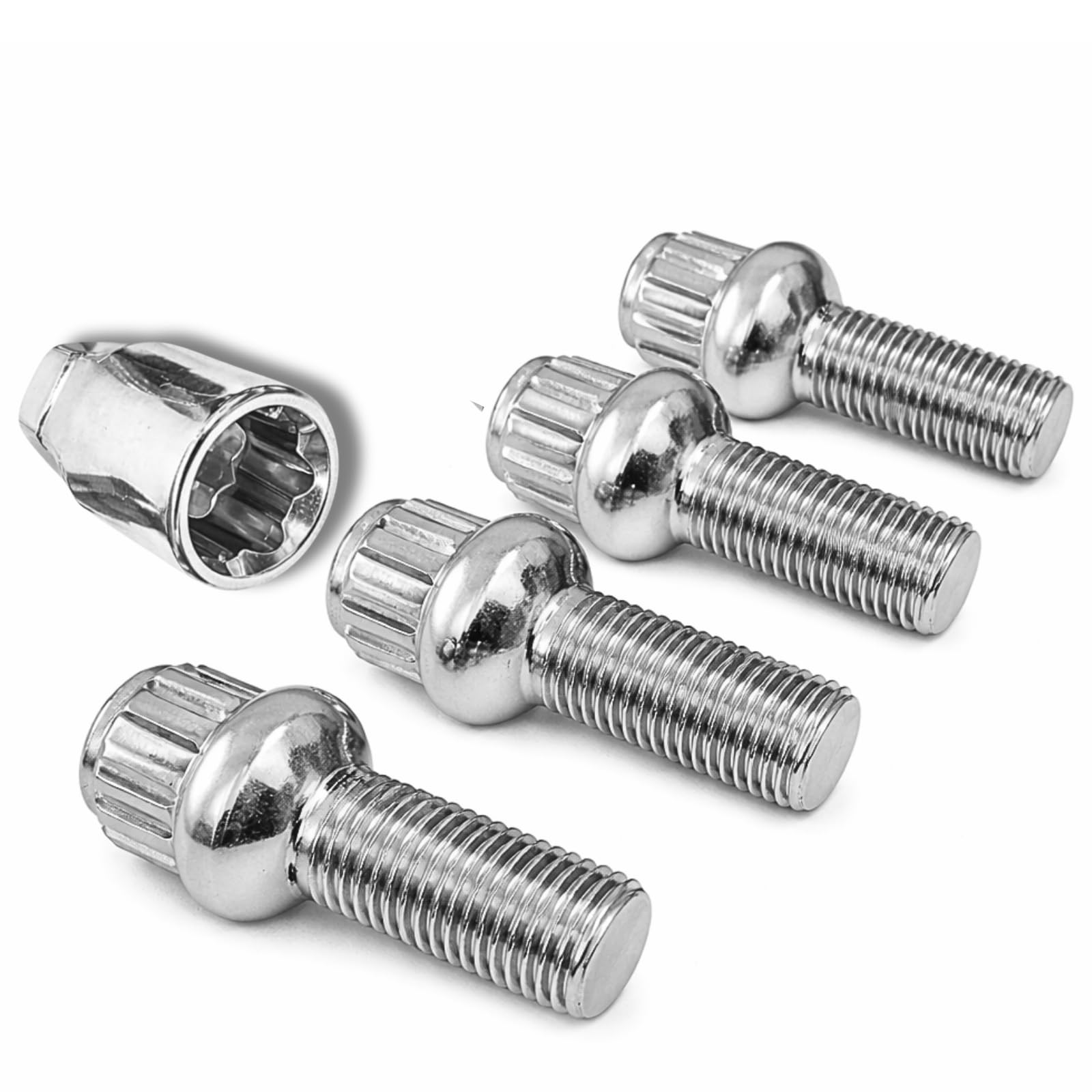 Felgenschloss M14x1,5x28mm Kugelbund R13 kompatibel mit Audi Bentley Cupra Ford Seat Skoda McLaren VW 4x silberne Felgenschlösser Felgensicherungen Radsicherungen Radschlösser Radschrauben Radbolzen