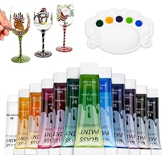 Artist-Grade Glass Paint Stained Transparent Glass Window Paint Set Great for Glass Painting Wine Glasses Light Bulbs Ceramic Non-Toxic Waterproof Christmas Art Decor(12 Colors/4.9Oz)