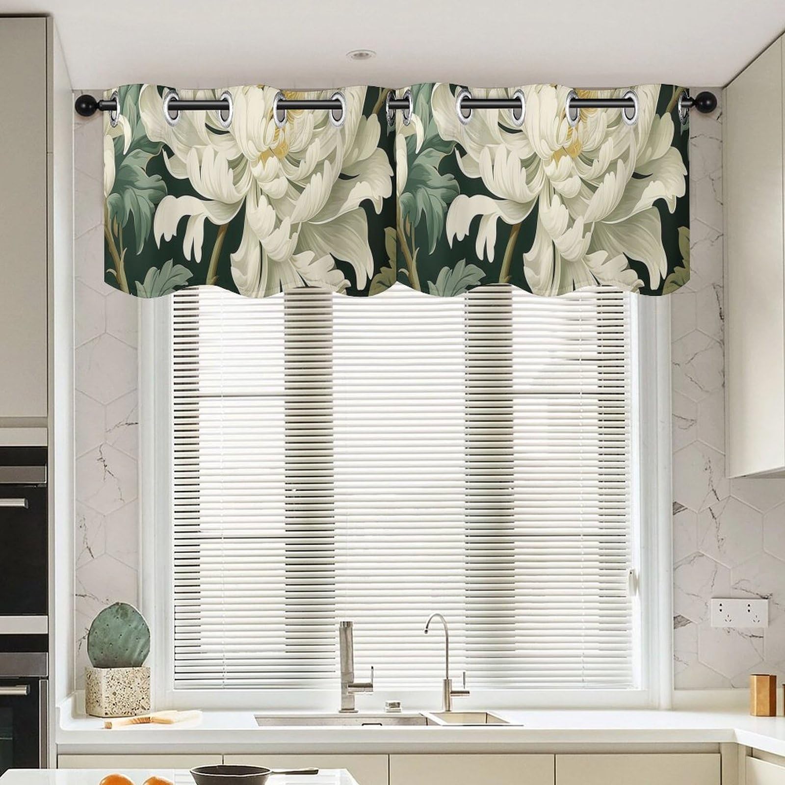 Juego de dos cortinas tradicionales Honshu de cocina con motivos florales azules