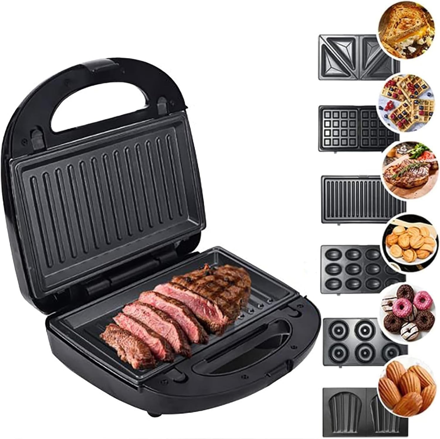 6 in 1 Sandwich Maker, Multifunctional Device Suitable for All Toast Sizes, Sandwich Maker, Waffle Iron, Contact Grill, Easy to Clean