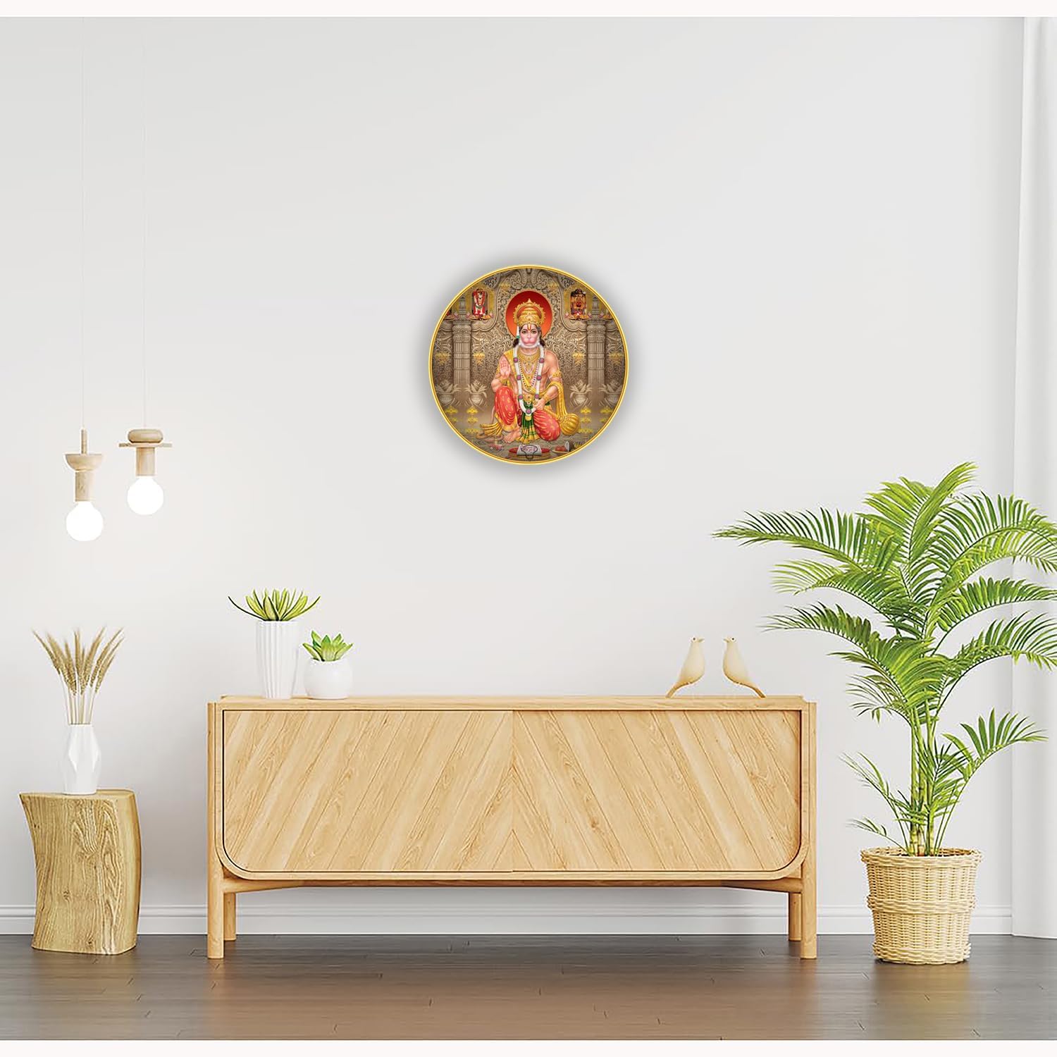 Religious Hanumanji Photo Frame with Gold Slim Frame, Sparkle Coated Lamination, 40 x 40 cm 10687