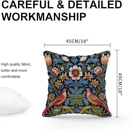 Miniatura 3 de Funda de almohada con diseño floral de pájaro azul marino, diseño de peonías y pájaros, fundas de cojín rústicas, decorativas, decoración del hogar