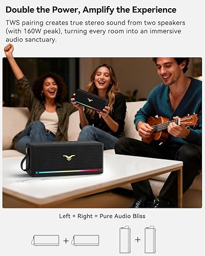 Miniatura 5 de Altavoz Bluetooth, altavoces retro StageSound Bluetooth inalámbricos, altavoz portátil con refuerzo de graves, impermeable IP67, luces LED,