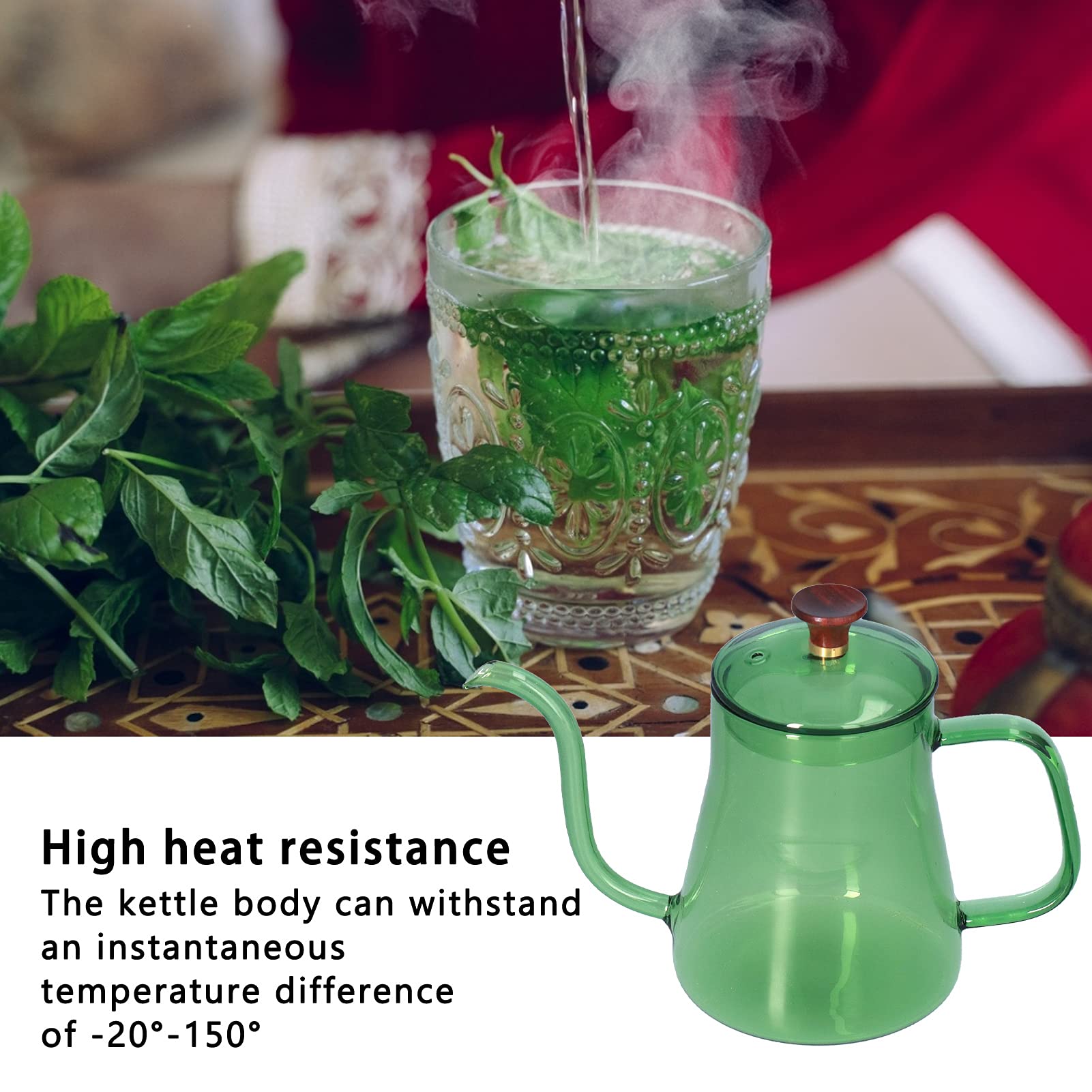 Long Spout Kettle, Large Capacity, Heat sturdy, Easy to Clean, Long Mouth Coffee Pot, Suitable for Kitchen, Café, and Tea Room. (Green)