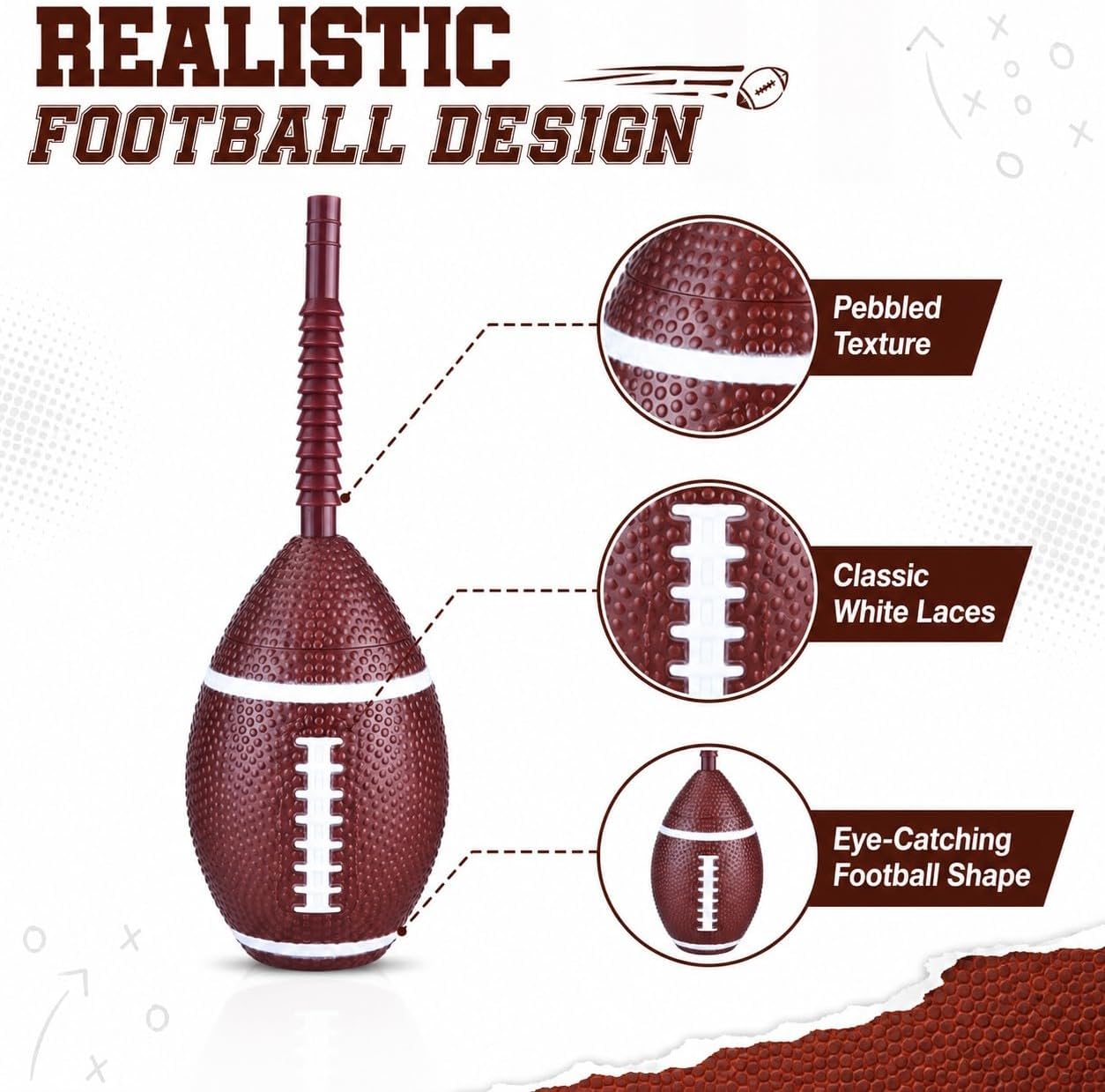 NINU 12 Pack Football Cups with Lids and Straws, 11 oz Party Favors