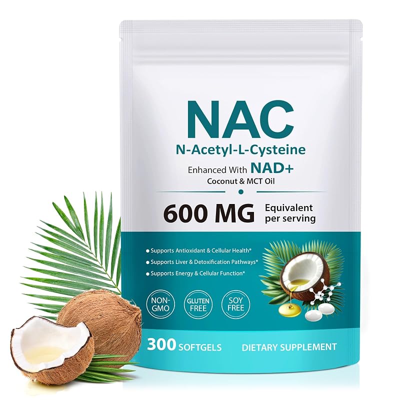 J&H Jasmine&Hyacinth Suplemento de N-acetilcisteína (NAC) 600 mg por porção, 300 cápsulas gelatinosas