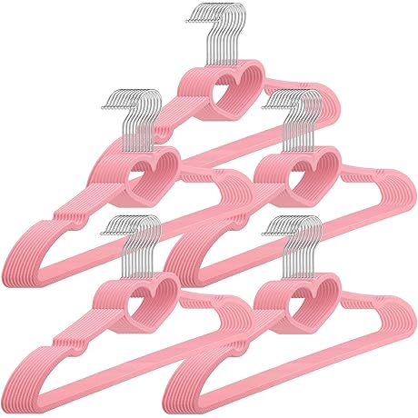 50 Pieces Kawaii Pink Heart Shape Hangers Heavy Duty Sanrio Wholesale Coat Hangers