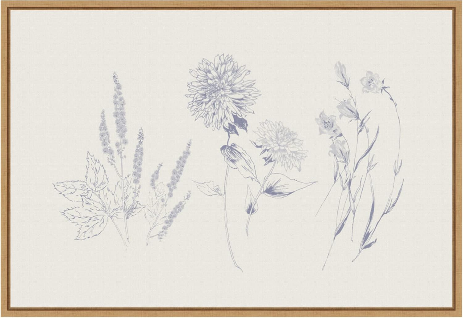 Amanti Art Framed Canvas Wall Art 16x23 Flowers on White VIII Blue by Wild Apple Portfolio, Framed Wall Art Canvas, Flowers Artwork, Modern Decor, Medium Poster Painting for Living Room, Bedroom,