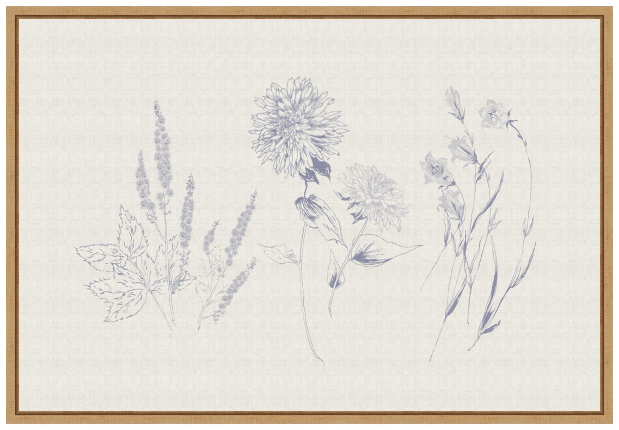 Amanti Art Framed Canvas Wall Art 16x23 Flowers on White VIII Blue by Wild Apple Portfolio, Framed Wall Art Canvas, Flowers Artwork, Modern Decor, Medium Poster Painting for Living Room, Bedroom,