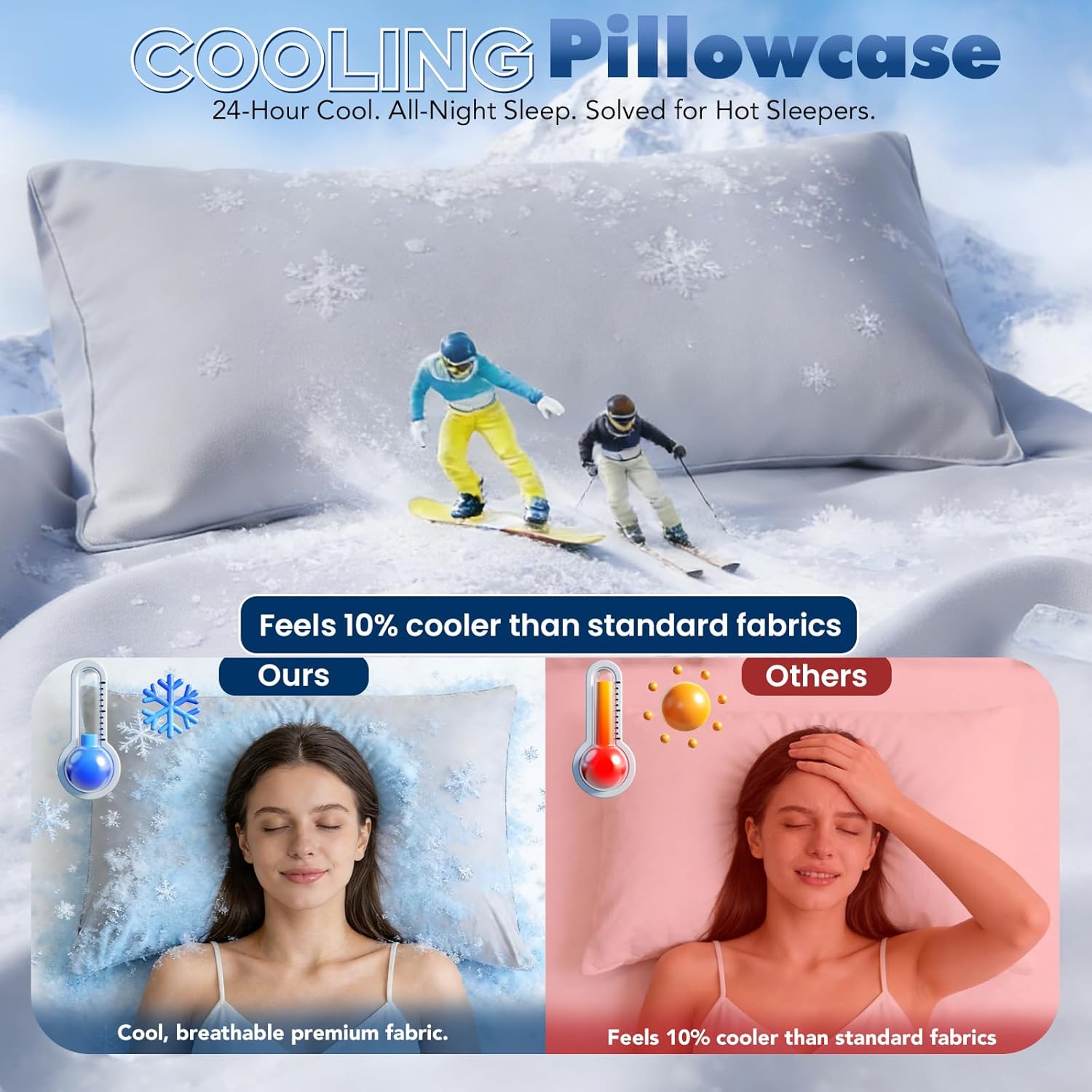 SUPA MODERN Cooling Pillow Cases for Hot Sleepers Pillow Covers Queen Size Set of 2, Cool Pillow Cases Envelope Closure,Ultra Soft& Silky Smooth for Hair&Skin Care, Gifts for Women Men, Grey 20x30in