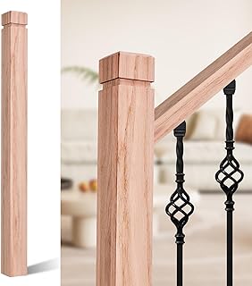 3.5" x 47" Red Oak Wood Stair Newel Post with a Single Groove Notched Newel Wood Balusters for Staircase Interior and Outdoor Railing Newels for Stair Handrails(1 Pcs)