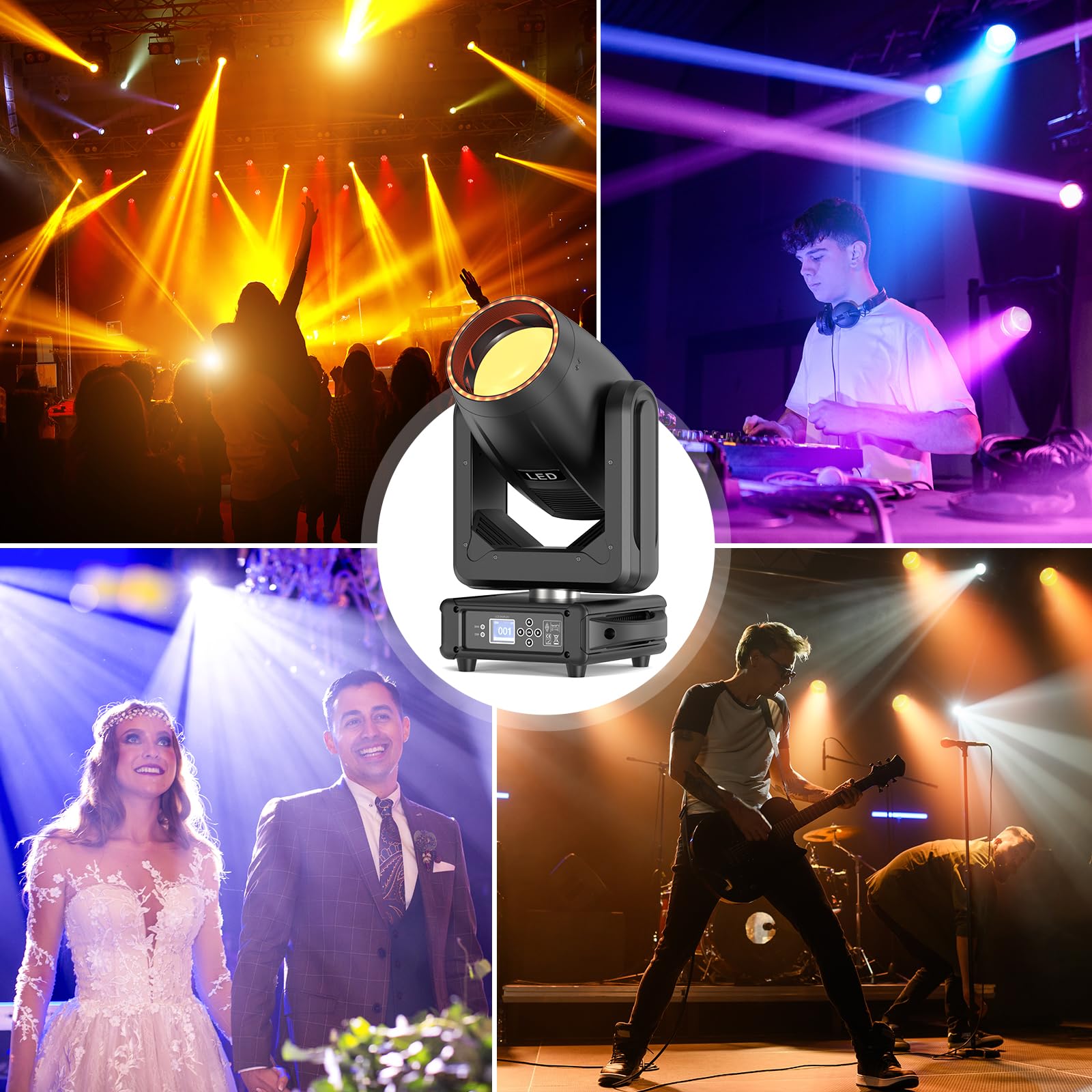 4PCS Teste Mobili LED 300W Luci da Palco 18 Gobos 15 Colori RGBW Testa Mobile Beam 16/22CH Luci Discoteca per Palchi, Club, Concerti, Eventi nuziali Illuminazione