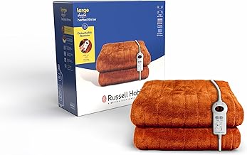 Russell Hobbs Electric Blanket Orange Heated Throw Sherpa & Microfleece 130 x 180 cm with Digital Remote, Auto Shutoff Overheat Protection 12 Hour Timer, 9 Heat Settings 2 Year Guarantee, RHHT1003OR