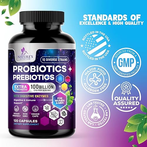 Miniatura 4 de Probióticos 100 mil millones de UFC - 10 cepas probióticas y prebióticos - Salud intestinal digestiva, apoyo inmunológico y estreñimiento ocasional,