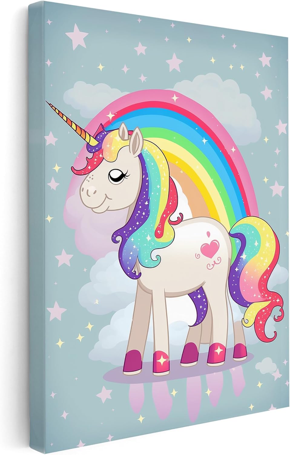 Poster Master Unicorn Canvas - Rainbow Print - Clouds & Stars Art - Gift for Boys, Girls, Kids & Parents - Aesthetic Wall Decor for Nursery, Kid's Room or Playroom - 8x10 STRETCHED Canvas