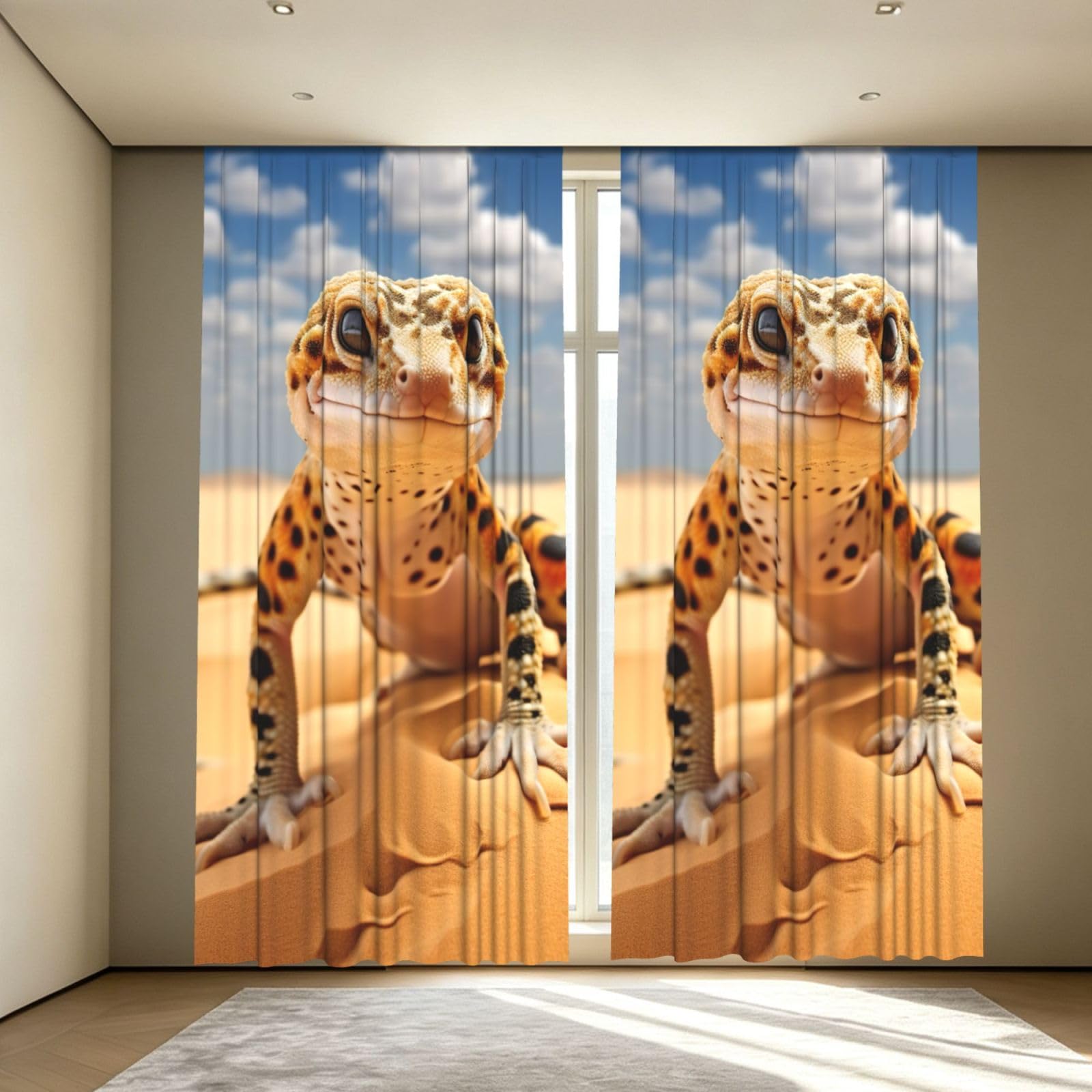 Yyoretp Sand Leopard Gecko Print Blackout Curtains for Living Room Bedroom Thermal Insulated Window Drapes.