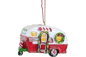 Red and White Happy Camper RV Trailer Christmas Tree Ornament