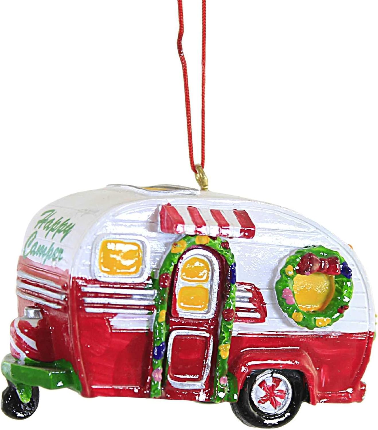 Red and White Happy Camper RV Trailer Christmas Tree Ornament Camping J8394 New
