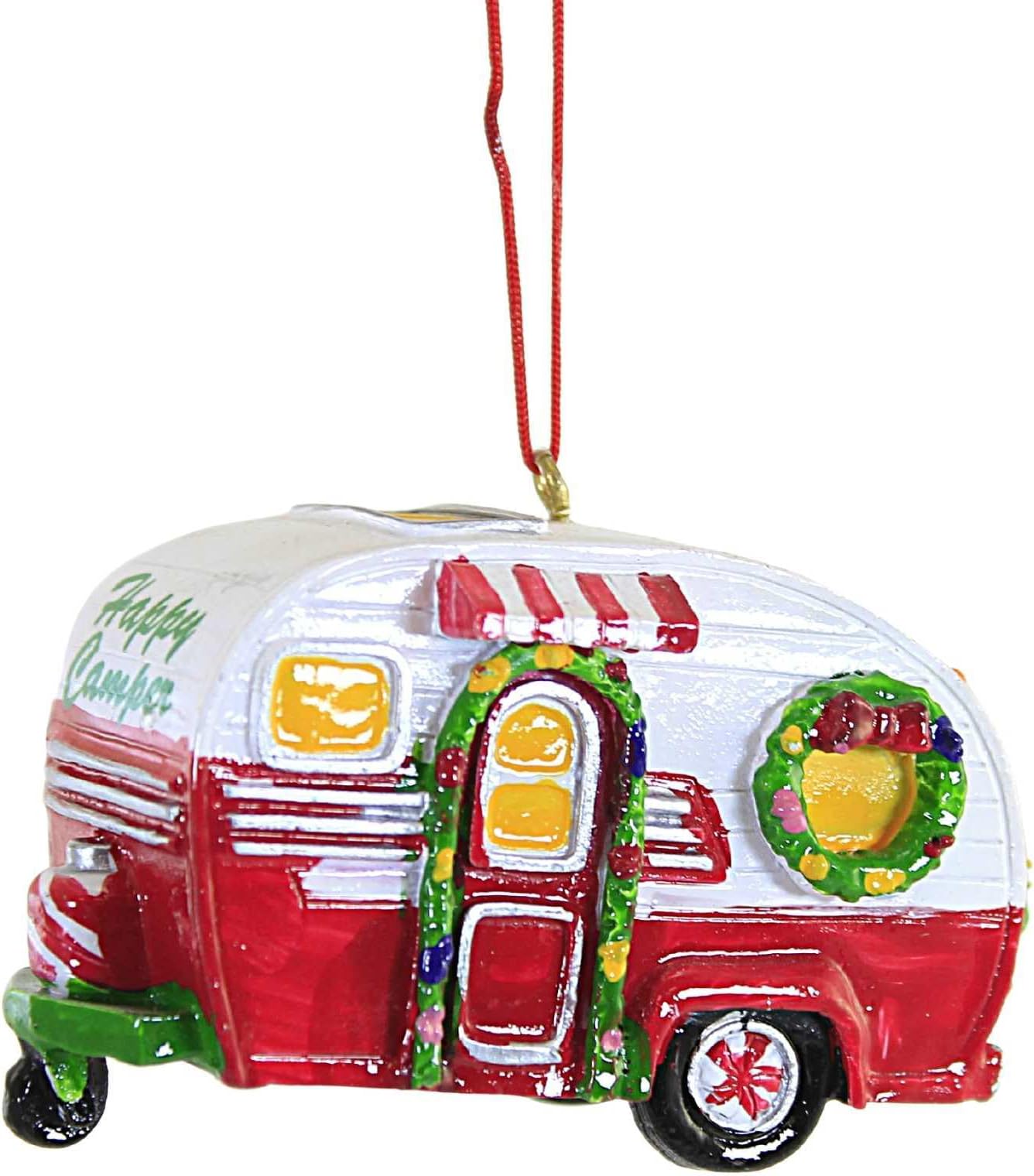 Red and White Happy Camper RV Trailer Christmas Tree Ornament Camping J8394 New