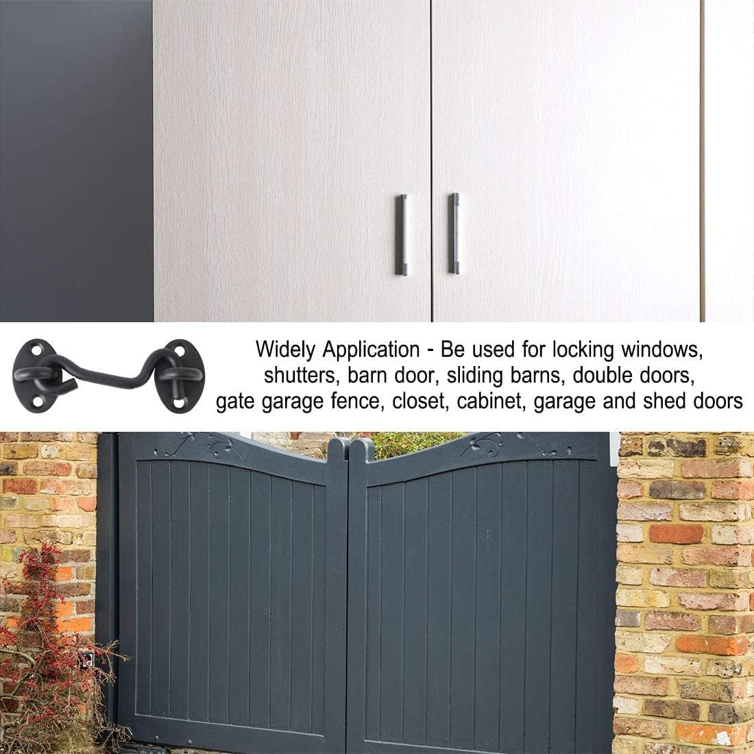 Hook and Eye Latch Gate Bolt Gate Hook Lock,16 Inch Cabin Hook,Stainless Steel Eye Latch Privacy Hooks Door with Screws Lock for Gate Shutters Window Slide Barn Shed Black,2pcs Latch (Size : 1 ( Size