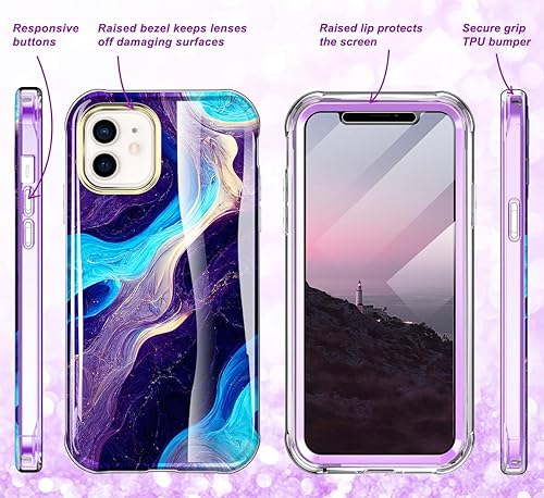 Miniatura 6 de Hocase Funda para iPhone 12 y iPhone 12 Pro (con protector de pantalla integrado), bonita funda protectora de TPU delgada y ligera a prueba de