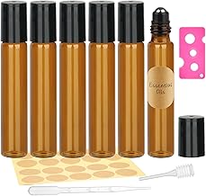 6pcs Essential Oils Roller Bottles, 10ml Glass Roll on Bottles with Stainless Steel Roller Balls, Roller Ball Bottles with Bottle Opener, Dropper, Pipette, Label for Fragrance, Aromatherapy