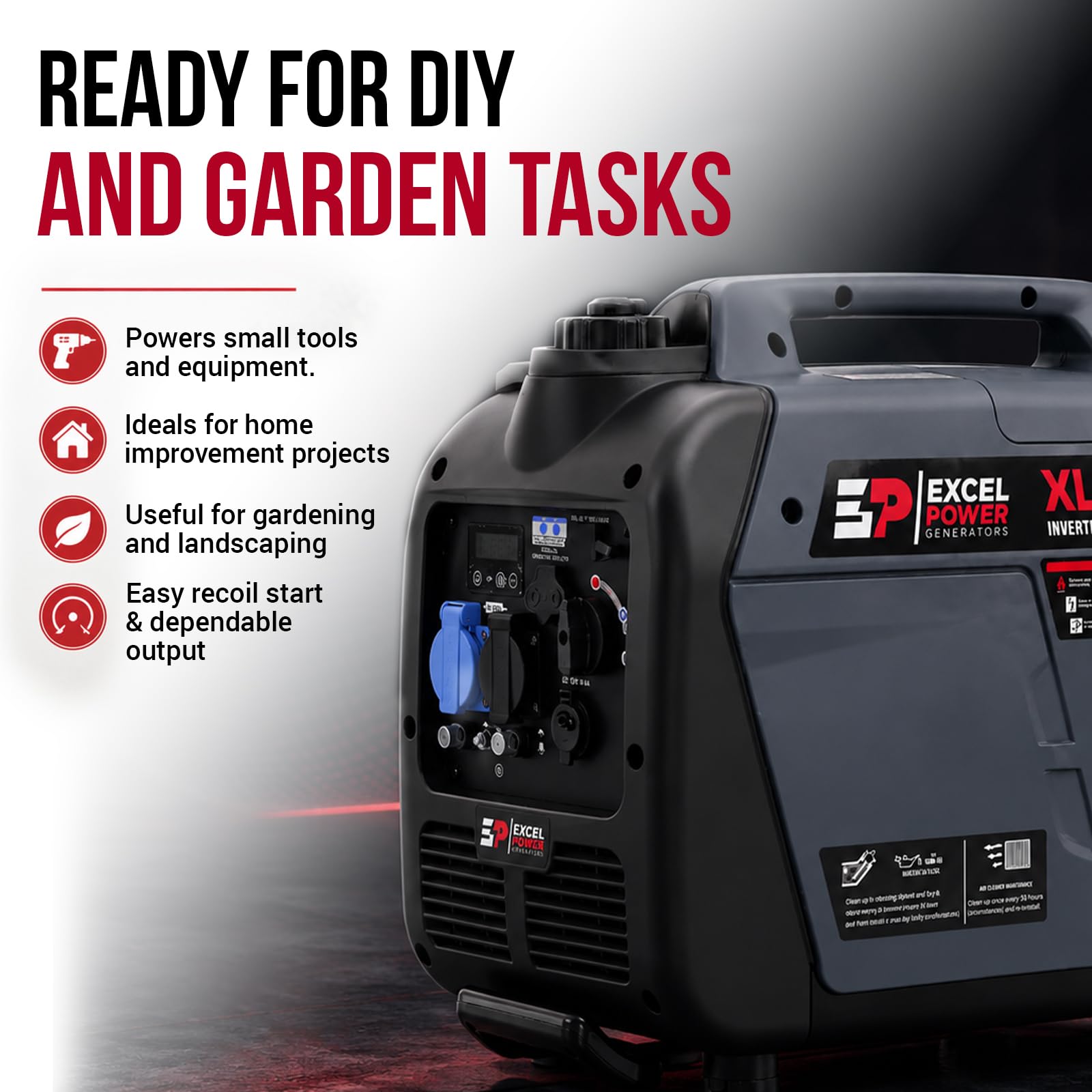 Excel Power - Generador inversor de gasolina de onda sinusoidal real de 3,2 kW, ideal para camping, pesca, autocaravana, aventura al aire libre