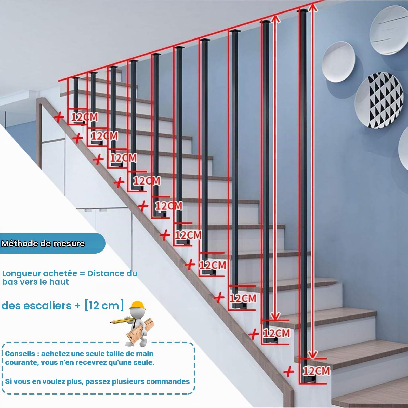 YUDE Rampe d'escalier en Forme de l,Rail de Tube carré en Fer forgé Noir de Type L,Clôture de Protection personnalisée pour Les Enfants âgés pour Villa intérieure/loft/Appartement (160)